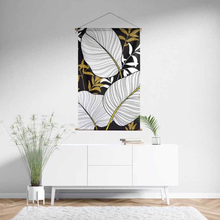 Textielposter Bladeren met goudaccenten