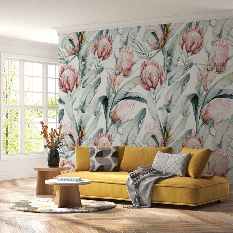 Fotobehang Bladeren en tropische bloemen