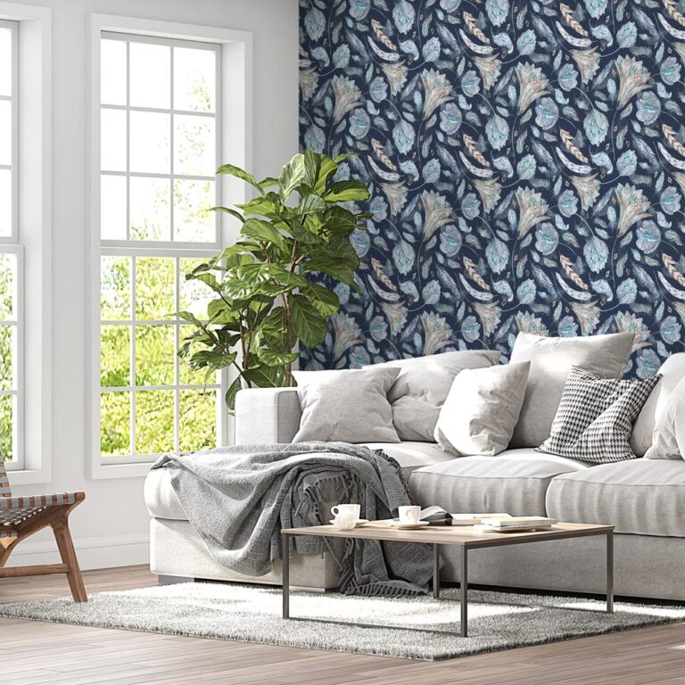 Fotobehang Bloemen patroon in blauw