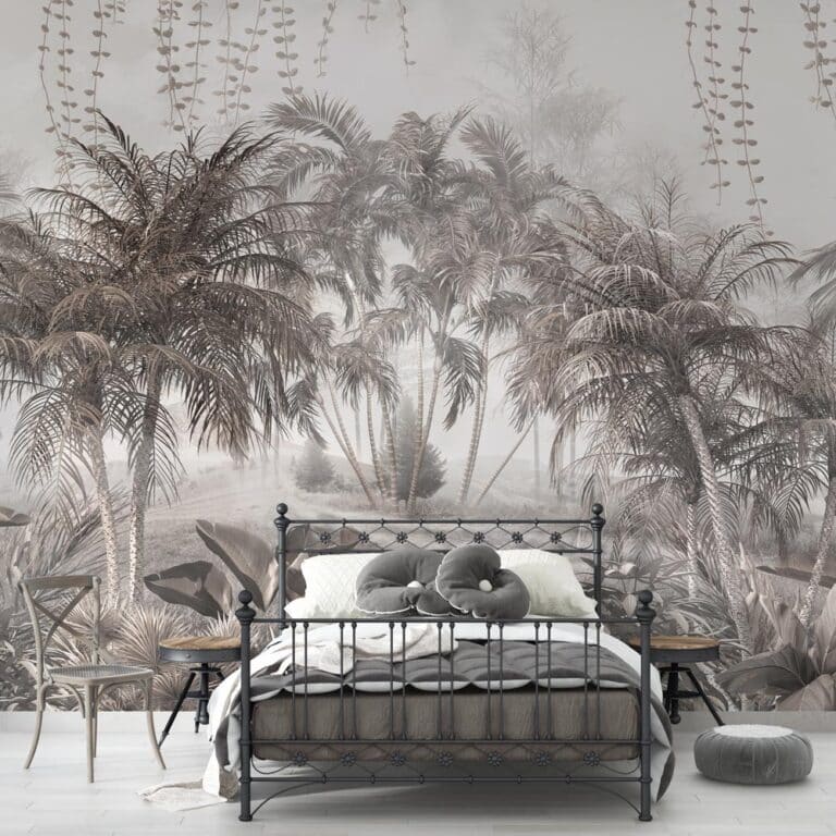 Fotobehang Weelderige jungle in taupe