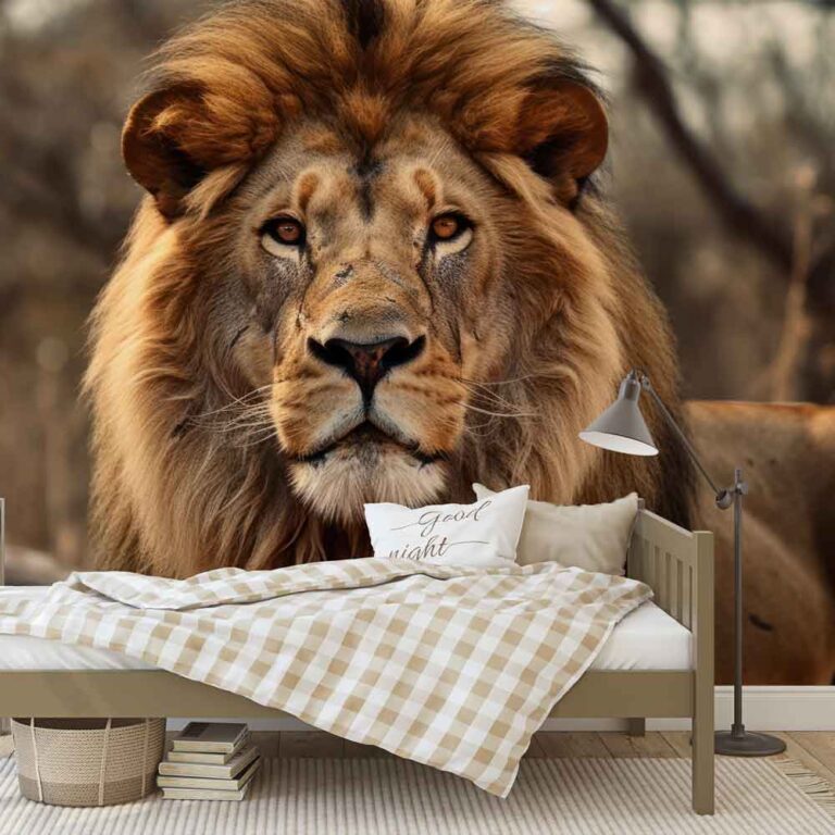 Fotobehang Leeuw close up kleur