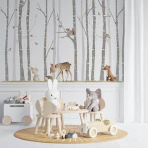 Kinderbehang vrolijke bosdieren in aquarel