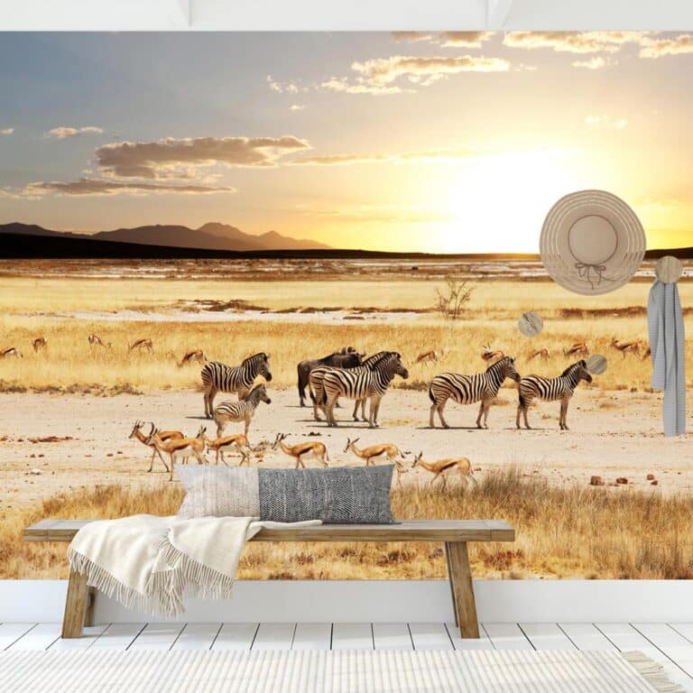 Fotobehang Grazende zebra en impala