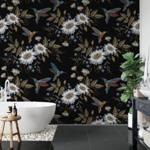 Badkamer behang Kolibrie bloemen patroon
