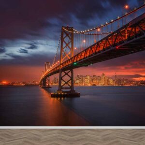 Fotobehang San Francisco Oakland bay bridge bij nacht