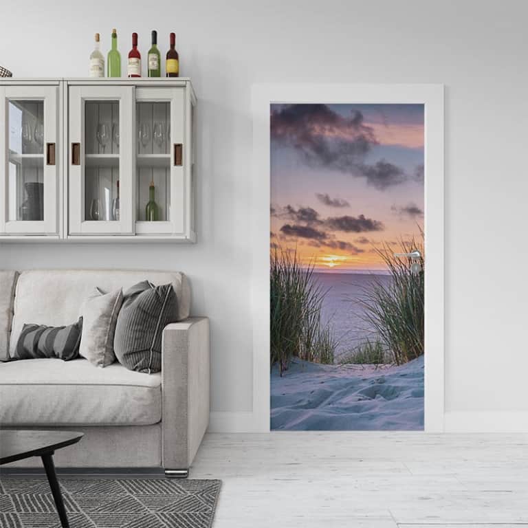 Deursticker Zonsondergang in de duinen