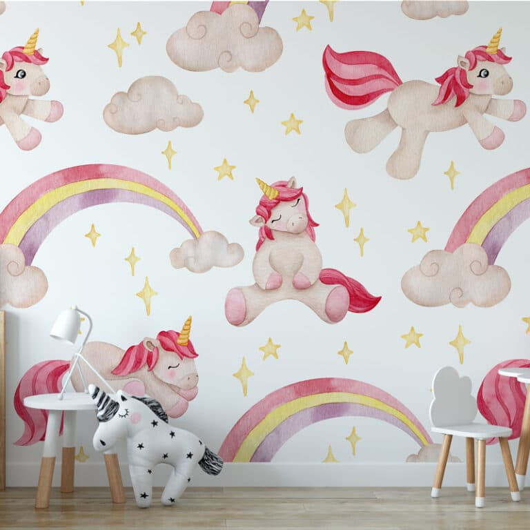 Kinderbehang Eenhoorn met regenboog