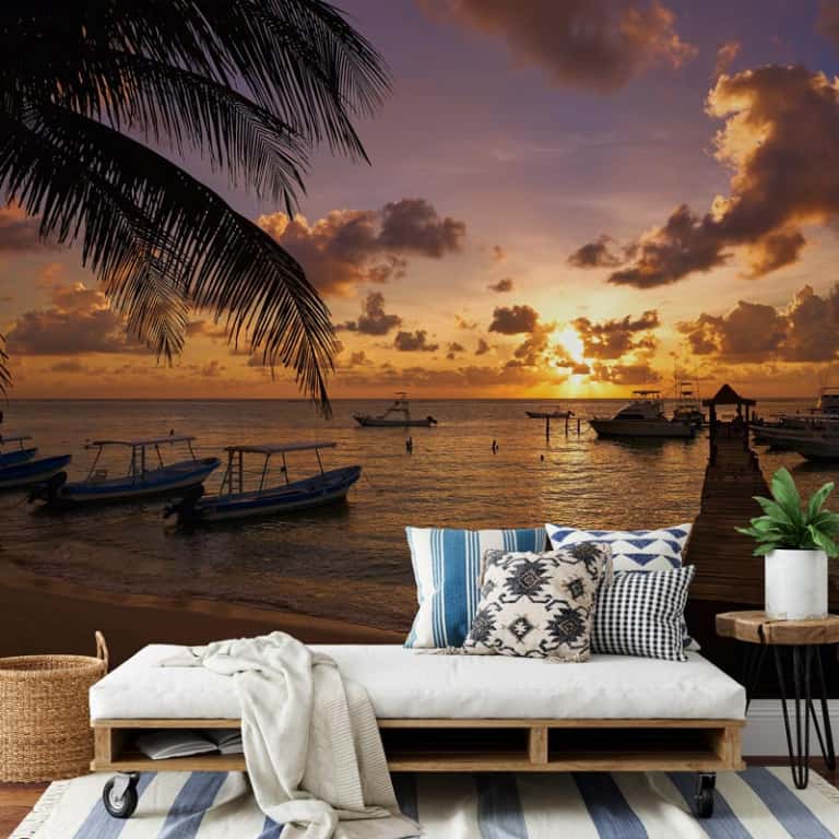 Fotobehang Zonsondergang in baai