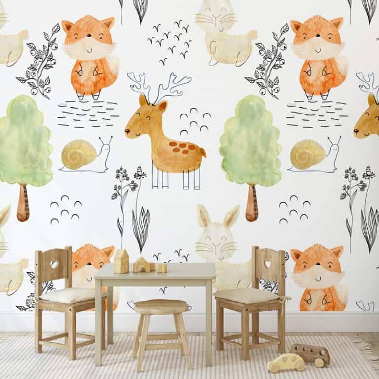 Fotobehang Vos konijn giraf in aquarel