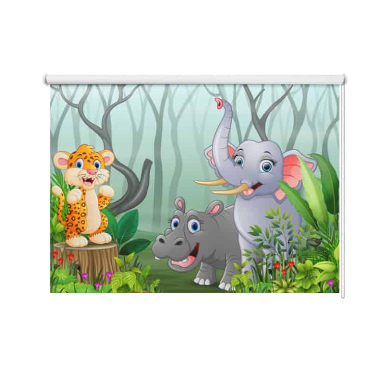 Rolgordijn Tijger olifant nijlpaard kinderillustratie