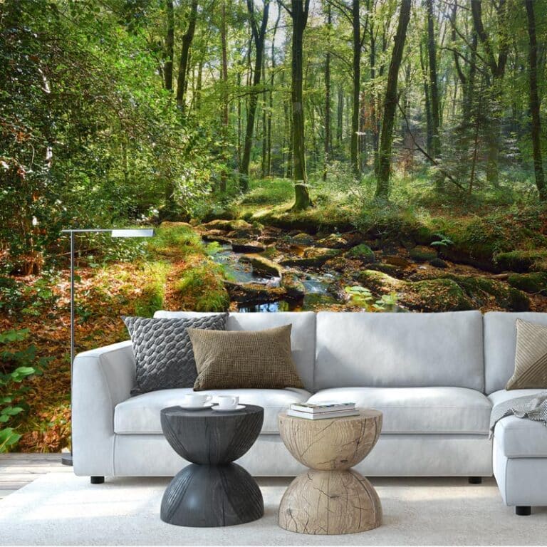 Fotobehang Groen bos met beek