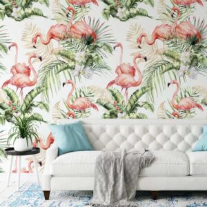 Fotobehang Flamingo jungle patroon