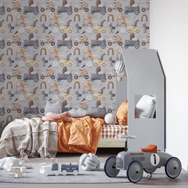 kinderbehang Leuke dieren op wielen