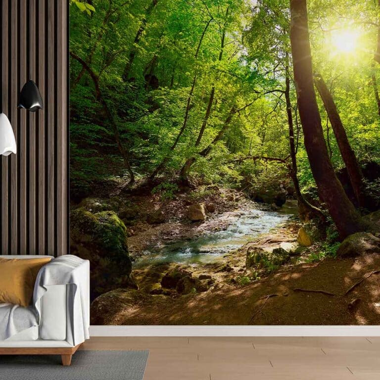 Fotobehang Stromend beekje in bos
