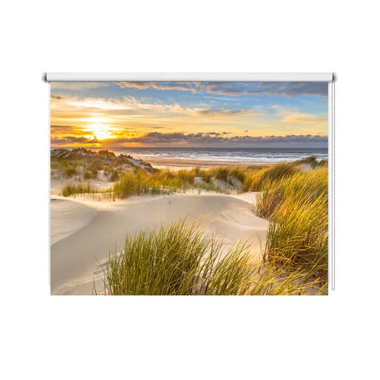 Rolgordijn Zee strand duinen in avondschemer