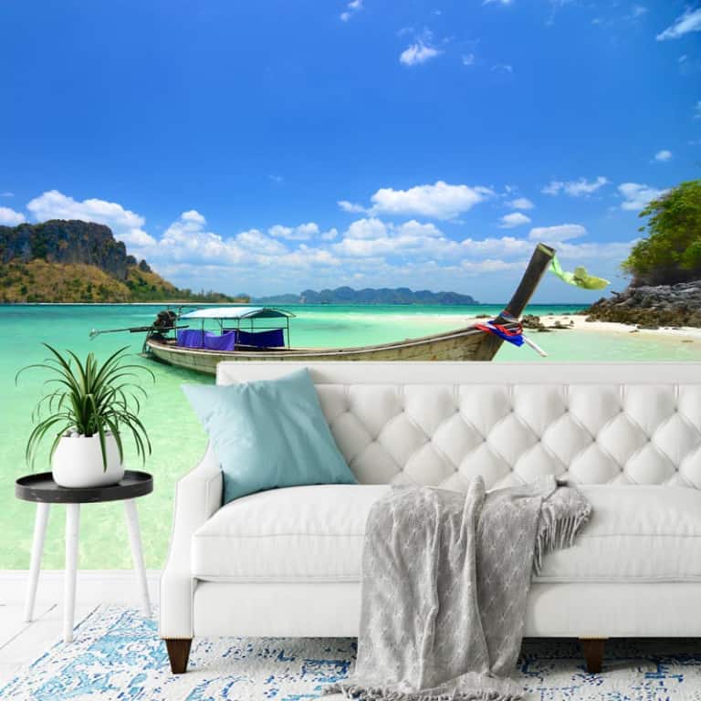 Fotobehang Boot bij Thais strand