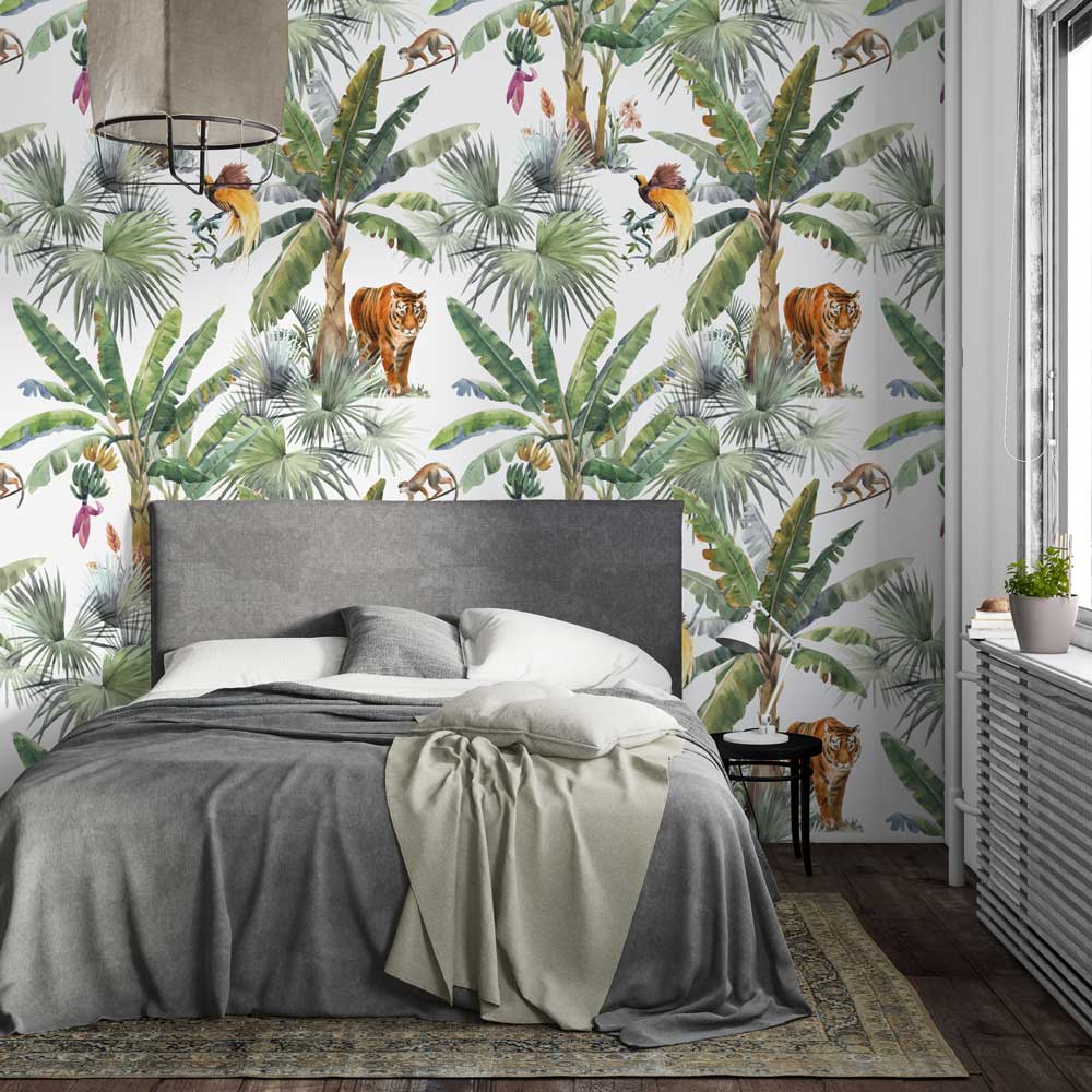 Fotobehang Botanische jungle tijger