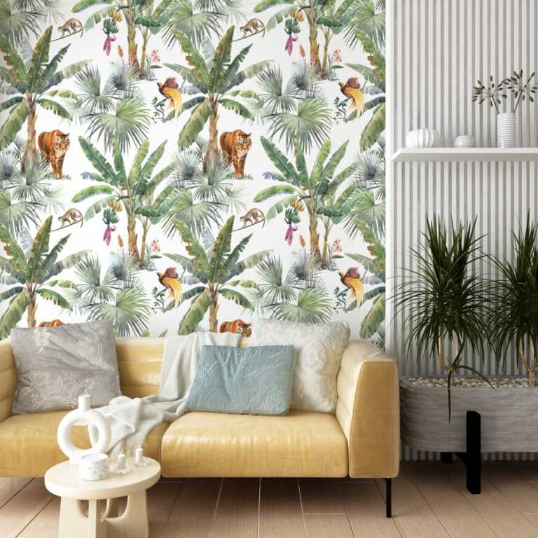 Fotobehang Botanische jungle tijger