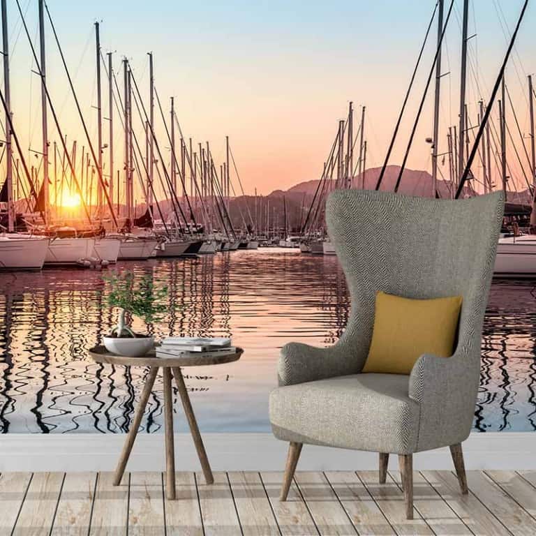 fotobehang zeilboten in haven