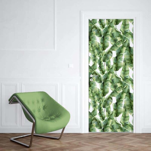 Deursticker Tropische bladeren patroon groen aquarel