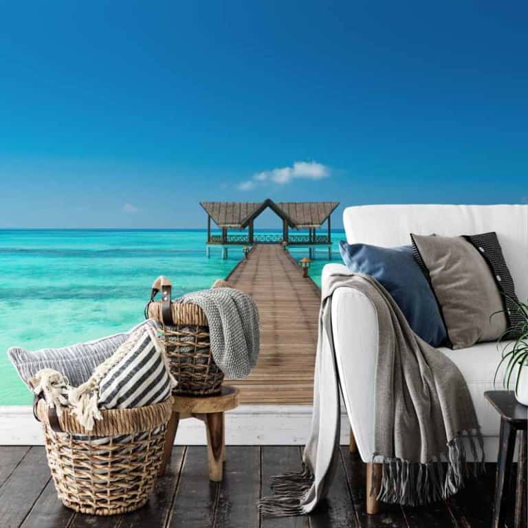 Fotobehang Uitzicht op steiger in tropische zee