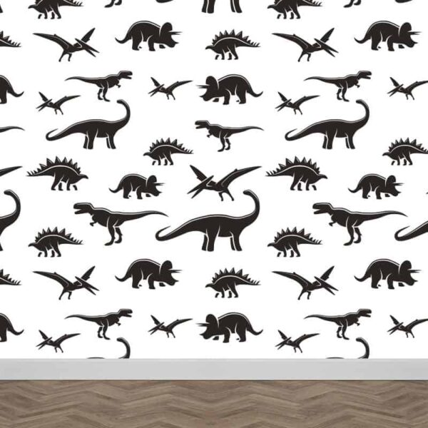 fotobehang dinosaurus patroon zwart wit