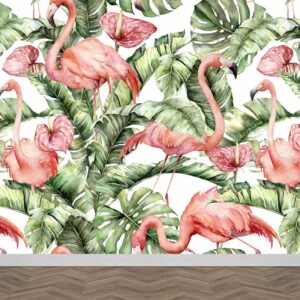Fotobehang Bladeren flamingo patroon