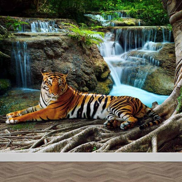 fotobehang tijger bij waterval