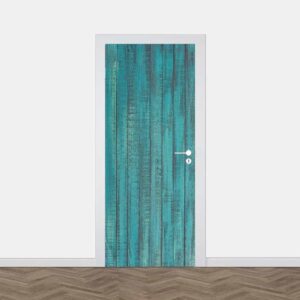 Deursticker Houten planken patroon blauwgroen