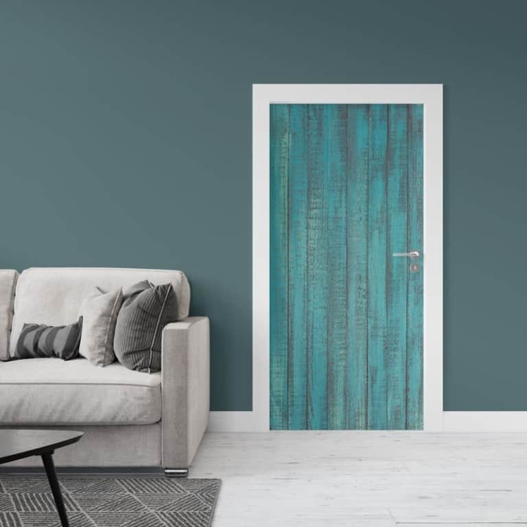 Deursticker Houten planken patroon blauwgroen