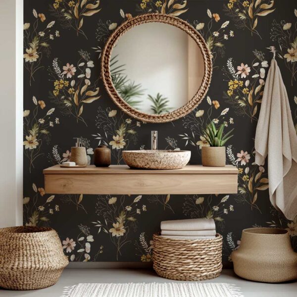 Badkamer behang Droogbloemen patroon