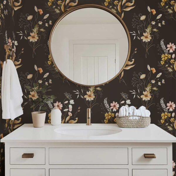 Badkamer behang Droogbloemen patroon