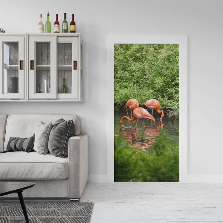 Deursticker Flamingo in water