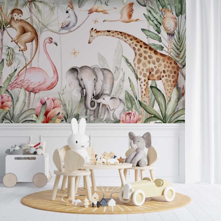 Kinderbehang Jungle dieren groep - dieren behang