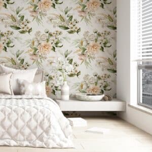 fotobehang Aquarel bloemen en bladeren