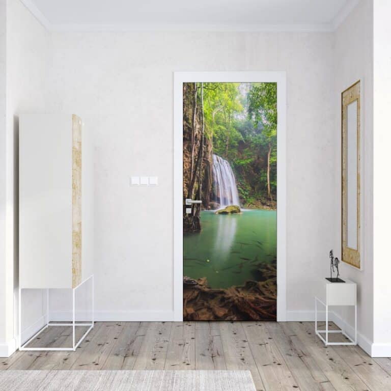 Deursticker Waterval met vissen