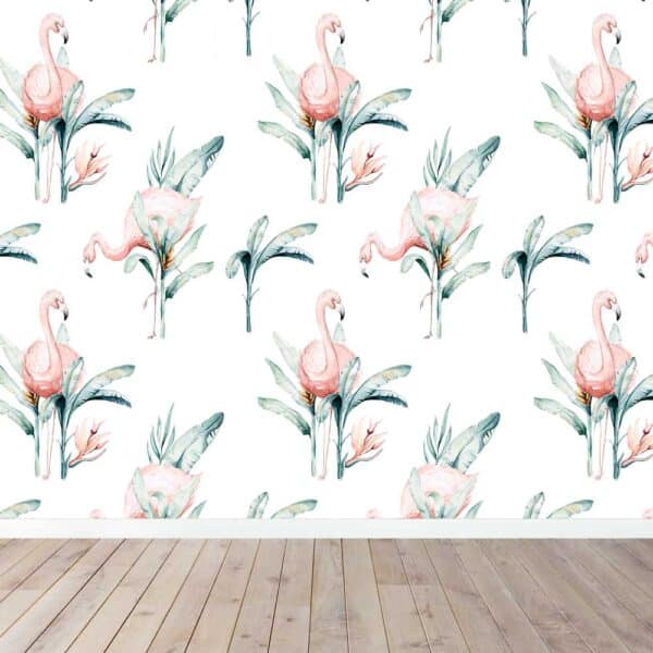 Fotobehang Flamingo patroon aquarel