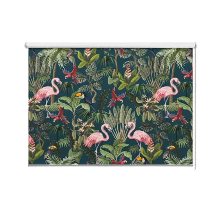 Rolgordijn Botanisch vogel patroon flamingo