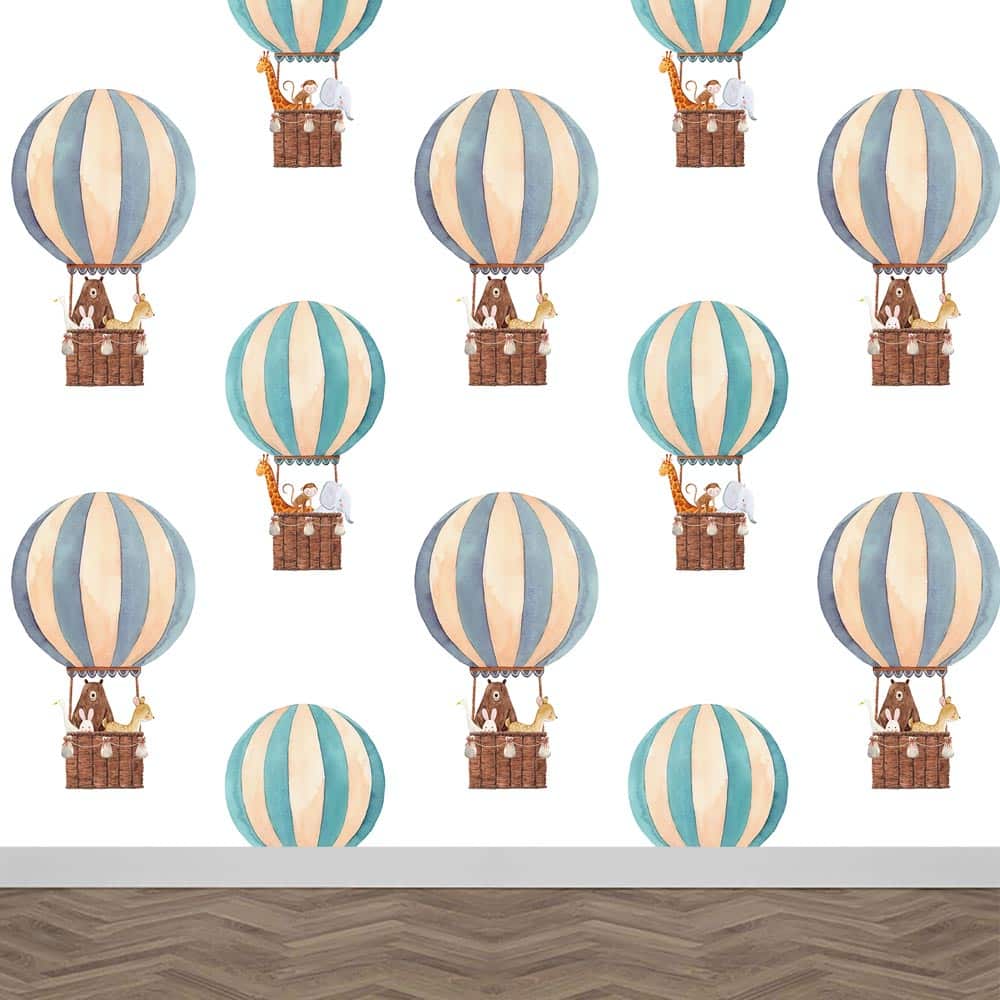Kinderbehang Vrolijke dieren in luchtballon