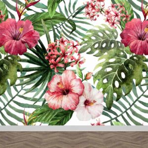 Fotobehang Hibiscus botanisch patroon