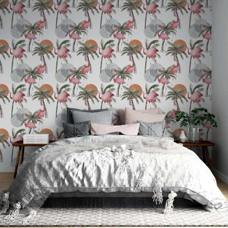 Fotobehang vogels - fotobehang op maat - fotobehang - behang - patroon behang - Fotobehang Flamingo tropisch patroon