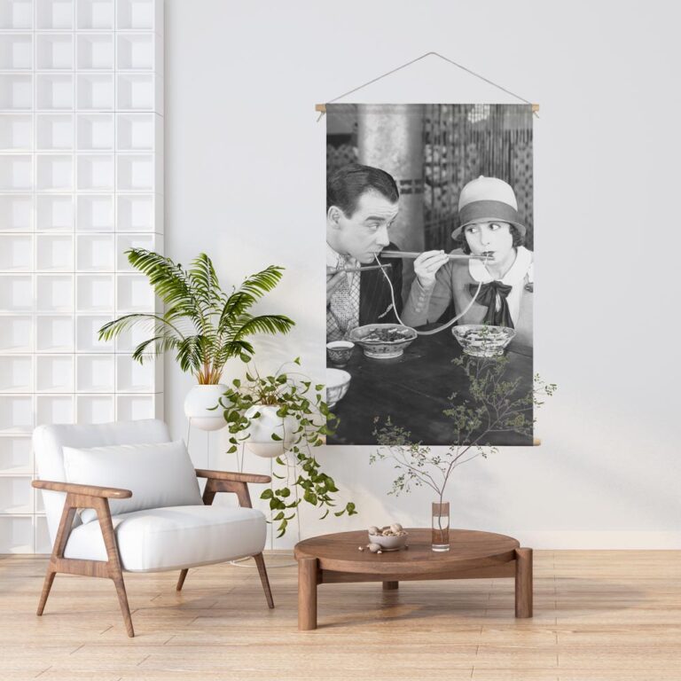 Textielposter-Man-vrouw-eten-noedels
