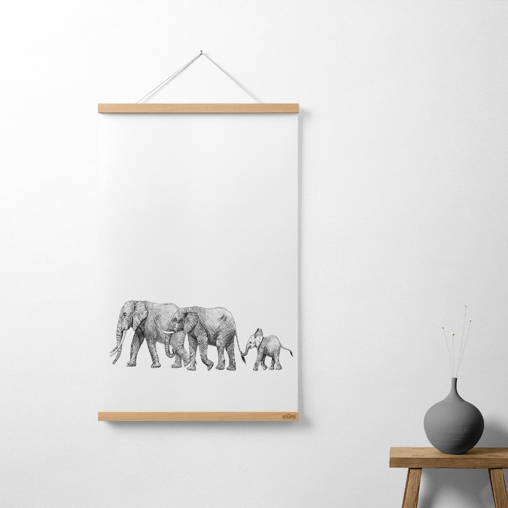 Wanddoek Getekende olifanten