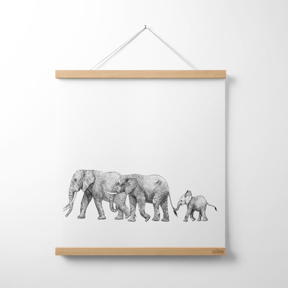 Wanddoek Getekende olifanten