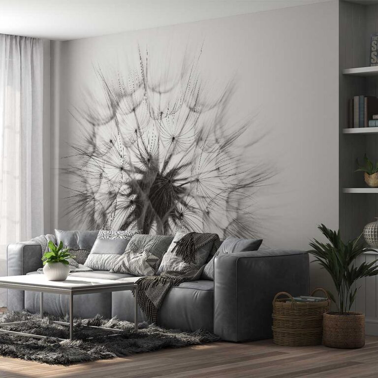 Fotobehang Paardenbloem grijs zwart wit