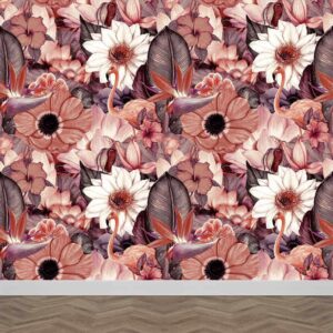 Fotobehang Flamingo en bloemen patroon