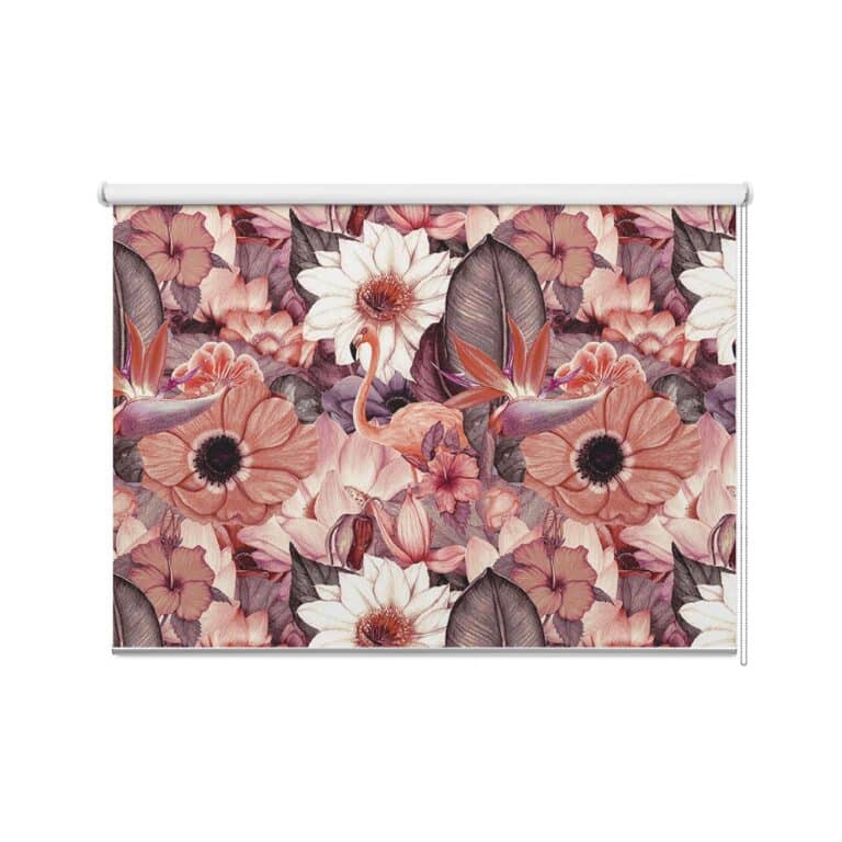 Rolgordijn Flamingo en bloemen patroon