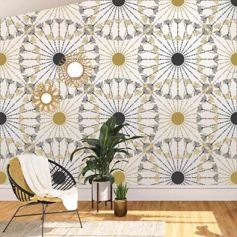 Fotobehang Grafisch patroon oker zwart