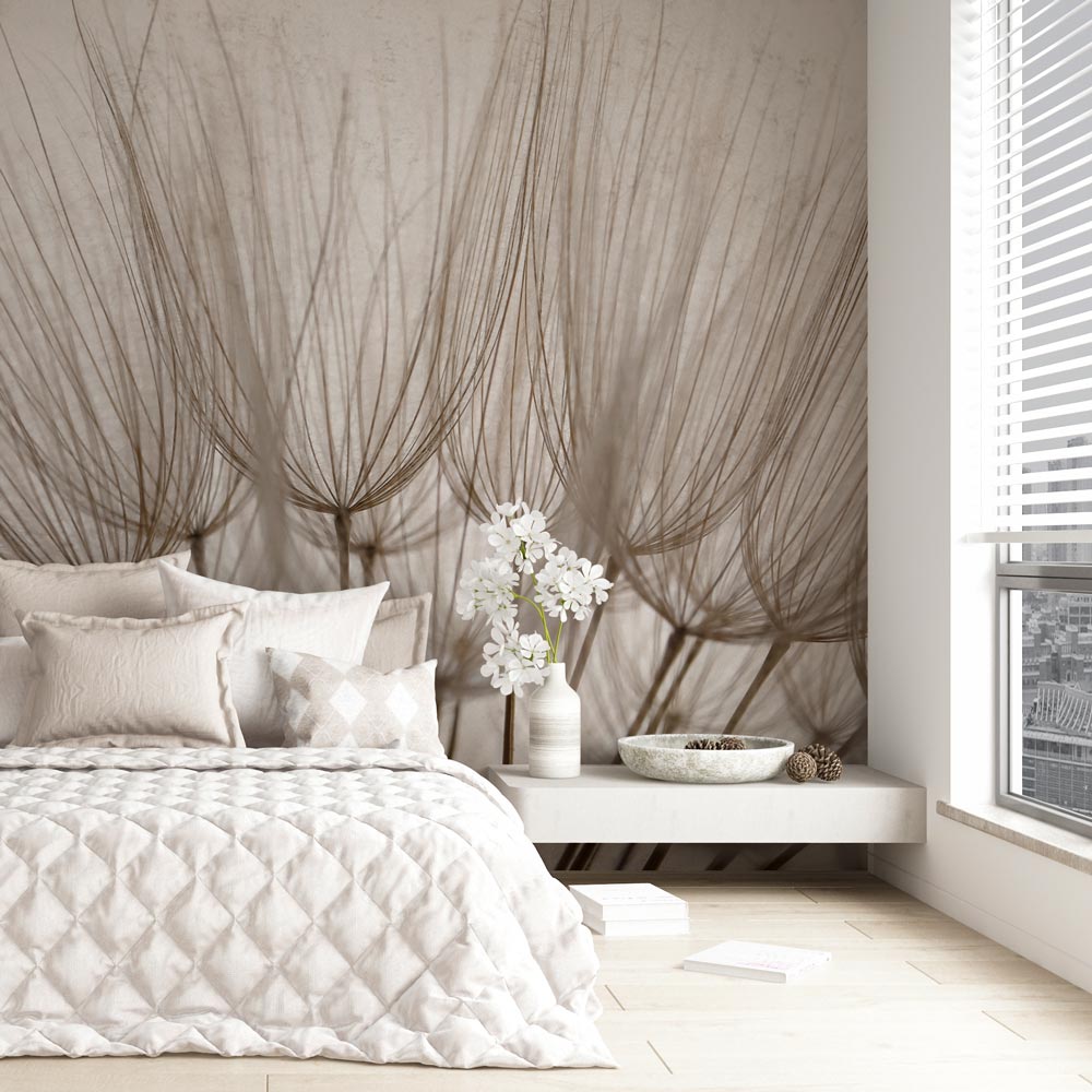 fotobehang Dandelions in lichte kleuren slaapkamer