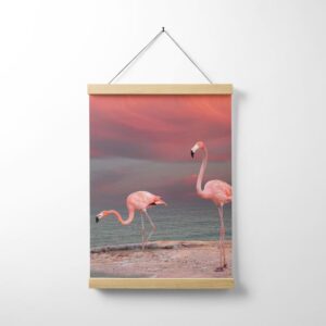 Wanddoek Flamingo's aan de oever